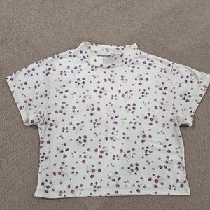 Women'' White Floral Mock Neck Tee